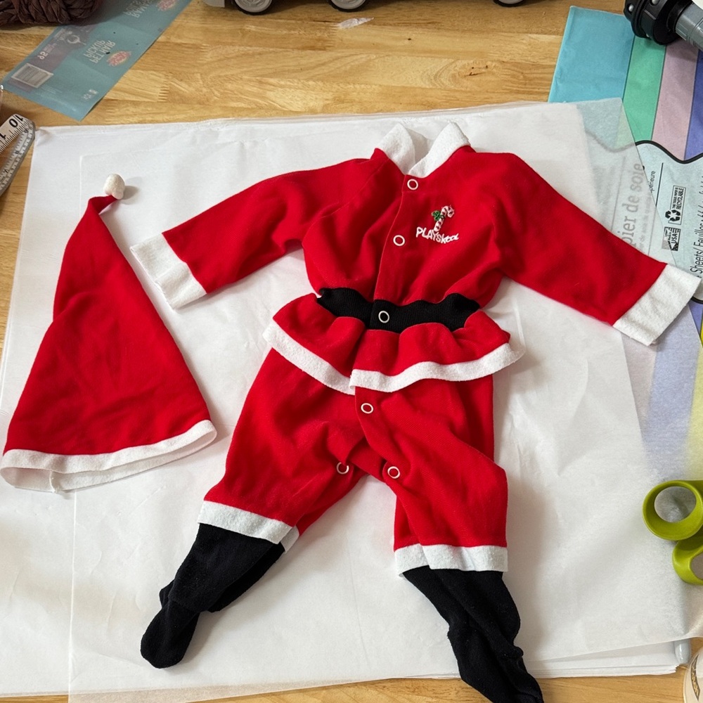 Playskool infant Red and White Baby Santa Outfit with Hat, clean complete